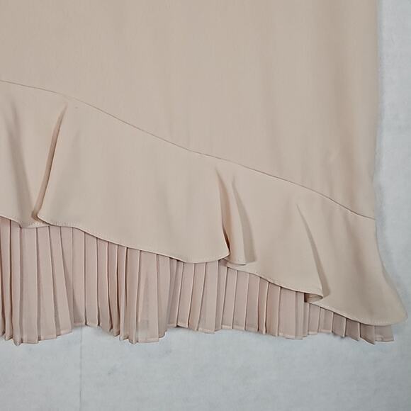 Zara Blush Beige Short Sleeve Asymmetrical Pleated Hem Blouse - Picture 2 of 8